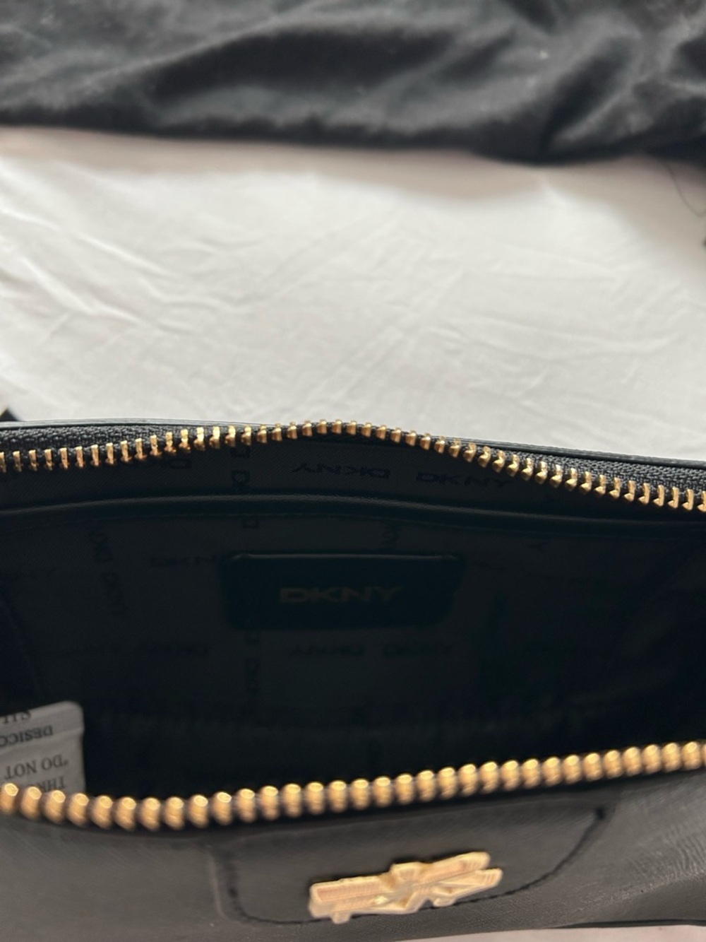 DKNY Black Shoulder Bag with Gold Logo and Hardware - Picture 4 of 4